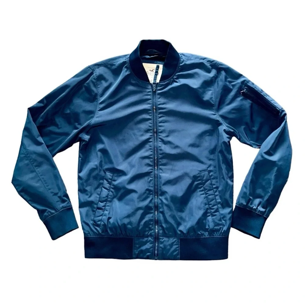- Hollister L Navy Bomber Jacket! EUC!